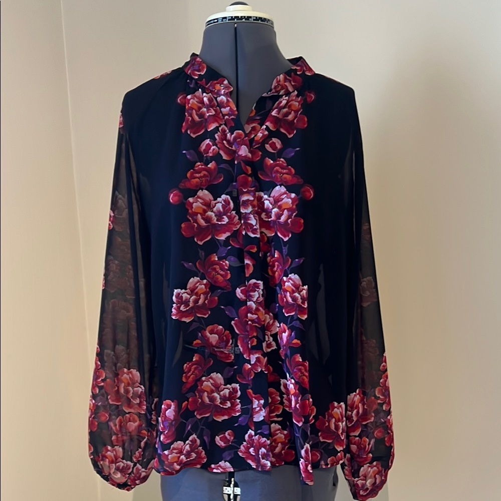 Floral Black and Red Women's Top